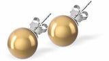 Austrian Crystal 6mm and 8mm Pearl Stud Earrings in Bright Gold, Two Size, Rhodium Plated