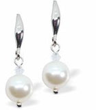Austrian Crystal 8mm Pearl Drop Earrings in Crystal White, Rhodium Plated