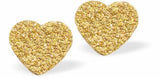 Glitzy heart stud earrings, pave crystal settings, golden coloured
