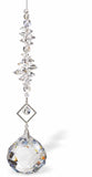 Austrian Crystal Suncatcher, Multi-faceted Crystals with 40mm Sphere Crystal Drop and Rhodium Plated Oblique Square Link