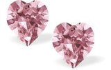 Austrian Crystal Heart Stud Earrings in Light Rose Pink. Available in Two Sizes with Sterling Silver Earwires.