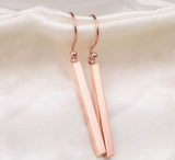 Rose Gold Coloured Titanium Steel Long Baguette Stick Drop Earrings