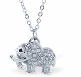 Crystal Encrusted Sparkling Cute Elephant Necklace by Byzantium, Rhodium Plated with choice of chain