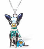 Cute Chihuahua Dog Necklace in a Rich Gradation of Blues, Greens and Browns