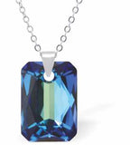 Austrian Crystal Cute Special Cut Rectangular Necklace in Bermuda Blue with a Choice of Chains