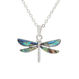 Natural Paua Shell Dreamy Dragonfly Necklace, by Byzantium. Rhodium Plated and 26mm in size