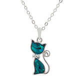 Natural Paua Shell Cute Kitty Cat Necklace, by Byzantium. Rhodium Plated and 20mm in size