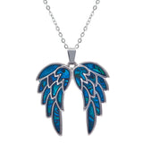 Paua Shell Angelic Angel Wings Necklace, Rhodium Plated