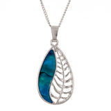 Natural Paua Shell Beautiful Leafy Drop Necklace, by Byzantium. Rhodium Plated, 25mm in size