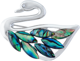 Elegant Swan Brooch With Paua Shell Embellishment, rhodium Plated