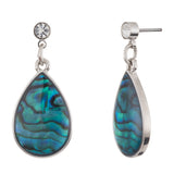 Paua Shell Lacrima Drop Earrings with Crystal, Rhodium Plated