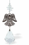 Austrian Crystal Suncatcher, Multi-faceted Crystals in Clear Crystal with Clear Crystal Sphere Drop and Angel Link