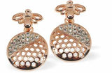 Warm Rose Gold Coloured Honeycombe Stud/Drop Earrings, Crystal Encrusted, with Bee by Byzantium.