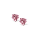 Austrian Crystal Heart Stud Earrings in Light Rose Pink. Available in 3 Sizes with Sterling Silver Earwires.