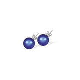 Austrian Crystal Pearl Stud Earrings in Iridescent Dark Blue with Sterling Silver Earwires