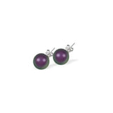 Austrian Crystal Pearl Stud Earrings in Iridescent Purple with Sterling Silver Earwires