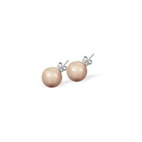 Austrian Crystal Pearl Stud Earrings in Rose Gold with Sterling Silver Earwires