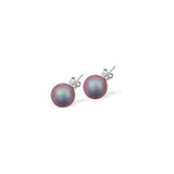 Austrian Crystal Pearl Stud Earrings in Iridescent Red with Sterling Silver Earwires
