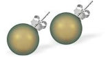 Austrian Crystal Pearl Stud Earrings in Warm Two Tone Iridescent Green by Byzantium with Sterling Silver Earwires