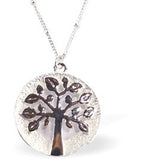 Designer Crystal Tree of Life Necklace by Byzantium Rhodium Plated, Hypoallergenic; Lead, Cadmium and Nickel Free 35mm in size