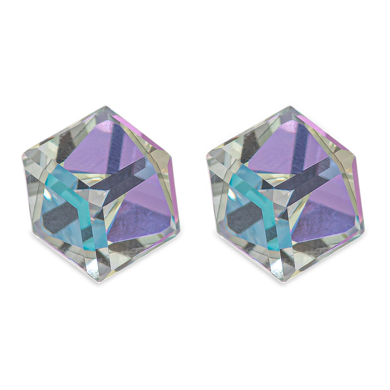 Austrian Crystal Oblique Cube Stud Earrings, 4mm and 6mm in size in Vitrail Light with Sterling Silver Earwires