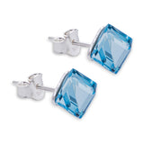 Austrian Crystal Oblique Cube Stud Earrings, 4mm and 6mm in size in Aquamarine Blue, with Sterling Silver Earwires
