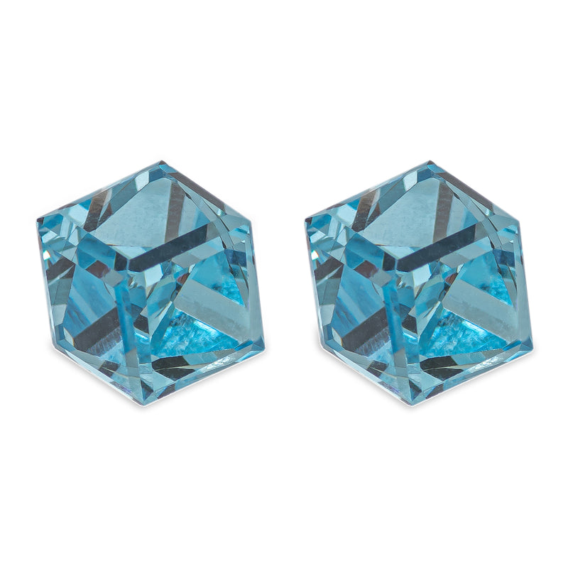 Austrian Crystal Oblique Cube Stud Earrings, 4mm and 6mm in size in Aquamarine Blue, with Sterling Silver Earwires