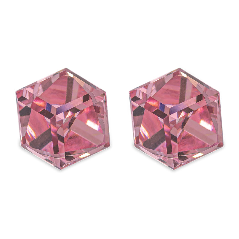 Austrian Crystal Oblique Cube Stud Earrings, 4mm and 6mm in size in Light Rose Pink with Sterling Silver Earwires