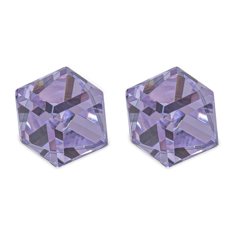 Austrian Crystal Oblique Cube Stud Earrings, 4mm and 6mm in size in Violet Purple with Sterling Silver Earwires