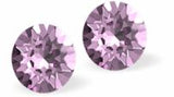 Sparkly Austrian Crystal Diamond-shape and Elegant Stud Earrings Round, Multi Faceted Crystal, 4mm and 7mm in size Colour: Warm Iris Mauve Sterling Silver Earwires Delivered in a soft, black, velveteen pouch