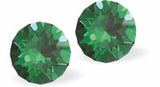 Austrian Crystal Diamond Shape Stud Earrings in deep Majestic Green in 4 sizes with Sterling Silver earwires.