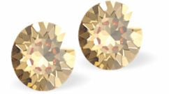 Sparkly Austrian Crystal Diamond-shape, Elegant Stud Earrings  Round, Multi Faceted Crystal,  6mm in size Colour: Golden Shadow Sterling Silver Earwires Delivered in a soft, black, velveteen pouch