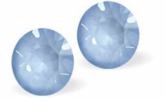 Sparkly Austrian Crystal Diamond-shape, Elegant Stud Earrings  Round, Multi Faceted Crystal,  6mm in size Colour: Sky Blue Ignite Sterling Silver Earwires Delivered in a soft, black, velveteen pouch