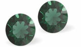 Austrian Crystal Diamond Shape Stud Earrings in rich Emerald Green Ignite with Sterling Silver earwires.
