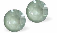 Sparkly Austrian Crystal Diamond-shape, Elegant Stud Earrings  Round, Multi Faceted Crystal,  6mm and 8mm in size Colour: Green Agave Ignite Sterling Silver Earwires Delivered in a soft, black, velveteen pouch