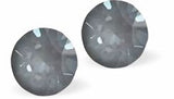Sparkly Austrian Crystal Diamond-shape and Elegant Stud Earrings Round, Multi Faceted Crystal, 6mm in size Colour: Dark Grey Ignite Sterling Silver Earwires Delivered in a soft, black, velveteen pouch