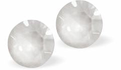 Sparkly Austrian Crystal Diamond-shape and Elegant Stud Earrings Round, Multi Faceted Crystal, 6mm in size Colour: Bright Electric White Sterling Silver Earwires Delivered in a soft, black, velveteen pouch