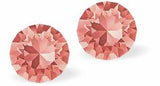 Austrian Crystal Diamond Shape Stud Earrings in warm Rose Peach in 2 sizes with Sterling Silver earwires.