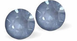 Austrian Crystal Diamond Shape Stud Earrings in deep Denim Blue ignite with Sterling Silver earwires.
