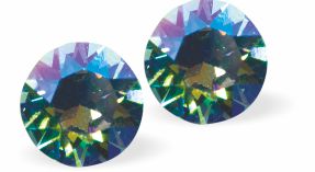Sparkly Austrian Crystal Diamond-shape, Elegant Stud Earrings  Round, Multi Faceted Crystal,  8mm in size Colour: Light Turquoise BLAB Sterling Silver Earwires Delivered in a soft, black, velveteen pouch