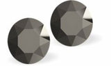 Sparkly Austrian Crystal Diamond-shape, Elegant Stud Earrings  Round, Multi Faceted Crystal,  7mm in size Colour: Jet Black Hematite Sterling Silver Earwires Delivered in a soft, black, velveteen pouch