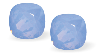 Austrian Crystal Lyrical Square Stud Earrings in Air Blue Opal with Sterling Silver Earwires