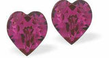 Austrian Crystal Heart Stud Earrings in Fuchsia Pink, Available in 2 Sizes with Sterling Silver Earwires