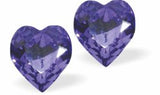 Austrian Crystal Heart Stud Earrings in Tanzanite Purple with Sterling Silver Earwires
