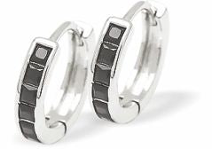 E833 - Austrian Small Black Jet Hoop Earrings