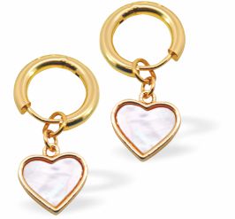 E848 - Gold Coloured Hoop Earrings with Pearl Like Heart Drops