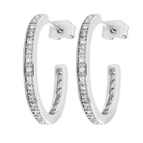 Crystal Encrusted Curved Hoop Earrings, Rhodium Plated