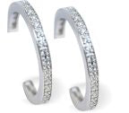 Crystal Encrusted Curved Hoop Earrings, Rhodium Plated