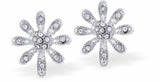 Crystal Encrusted Snowflake Stud Earrings Colour: Crisp Clear Crystal Snowflake design Rhodium Plated 15mm in size Delivered in a soft, black, velveteen pouch