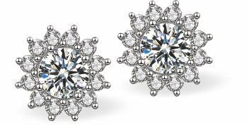 Sparkly Crystal Encrusted Sunflower Stud Earrings, Rhodium Plated